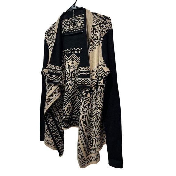 Lucky Brand Women Black / Beige Waterfall Wrap Open Cardigan Sweater Size Large - Picture 6 of 13